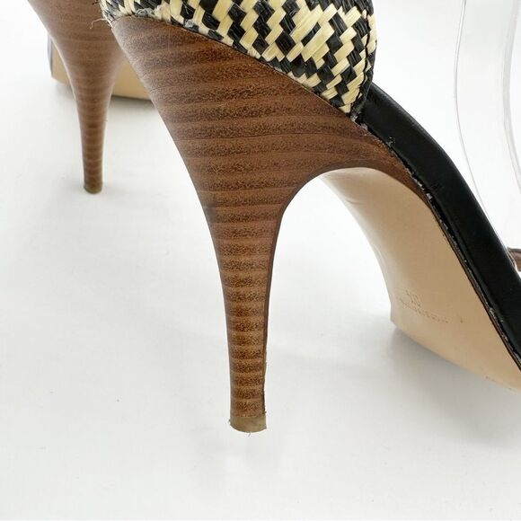 EUC Madewell Marcel Black Leather Sandals w/Woven Raffia Heels Sz 8.5 - Picture 11 of 16